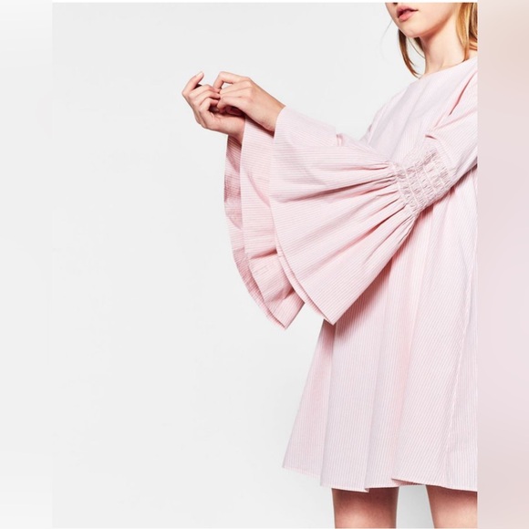 Zara Blogger Favorite Striped Skort Romper Mini Dress with Long Bell Sleeves - Picture 2 of 16